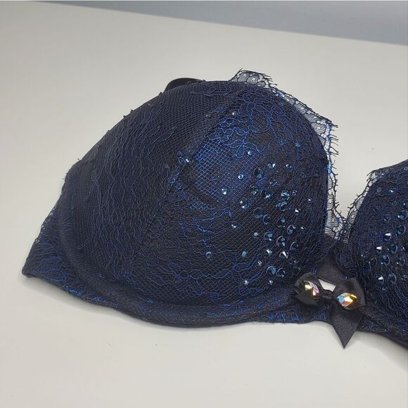 Victoria's Secret 32C Bombshell Bra Blue Metallic Foil Crystal Swarovski Crystal - Picture 3 of 10